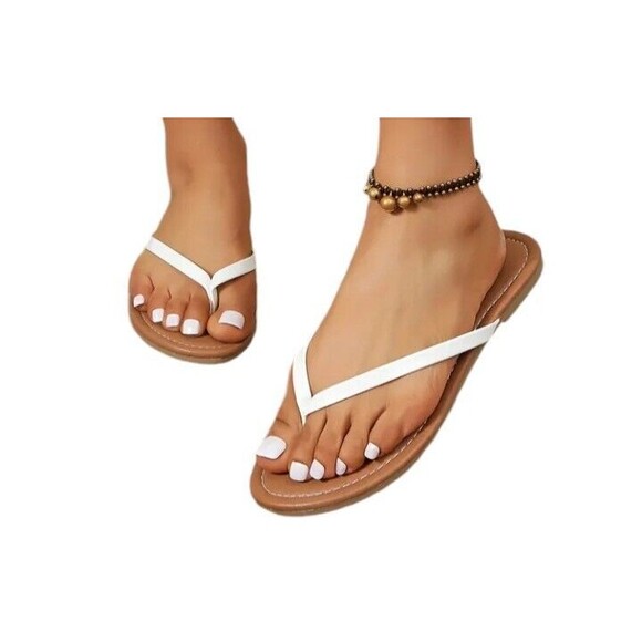 Unbranded Shoes - Women's (Beach)-(Flat)-(Flip Flops)-(White/Brown)-(Size 8)-(New)-$20.00